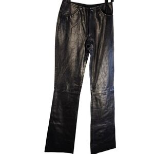 Wilsons Leather Maxima Black Leather Jean Cut Pants Unhemmed Size 4 Y2K